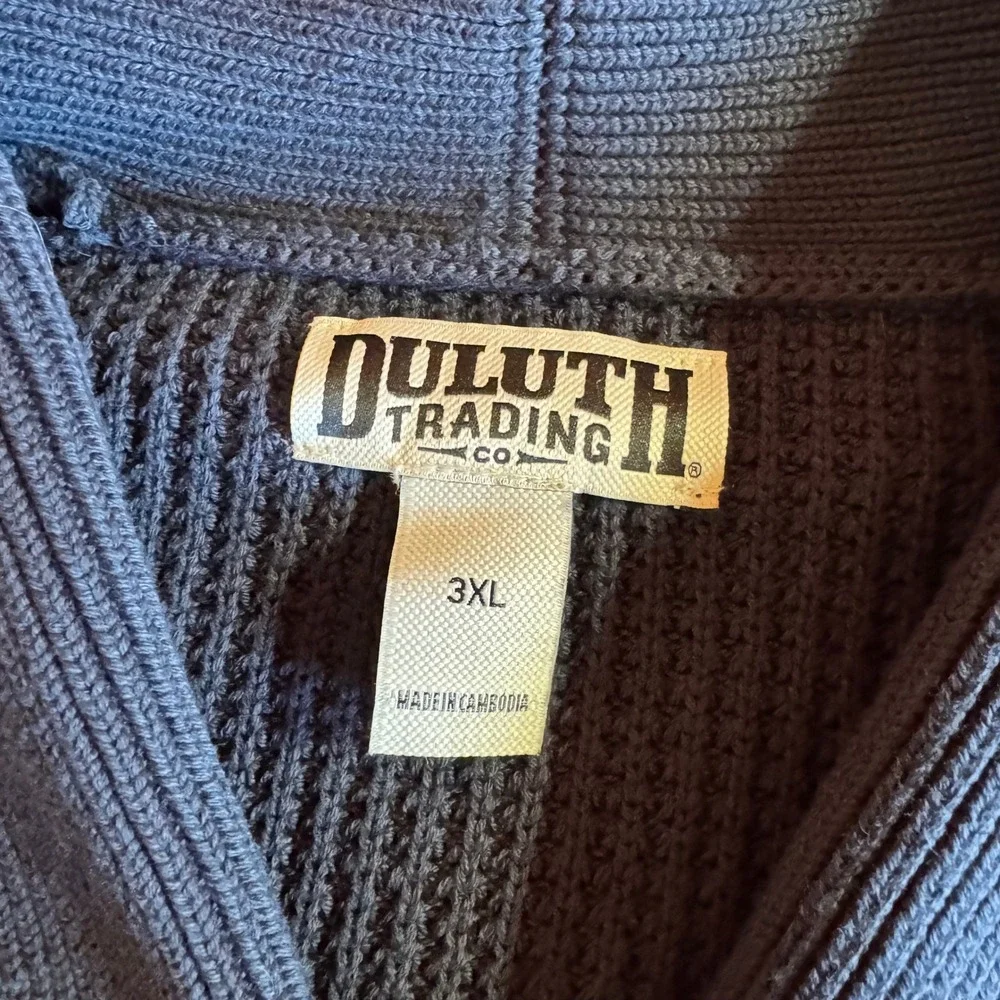 Duluth Trading Co Burly Retirement‎ Shawl Collar Waffle Cardigan Navy 3XL